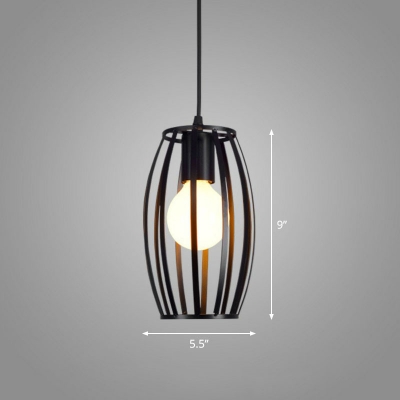 1 Bulb Geometrical Cage Style Drop Pendant Industrial Black Iron Suspension Light over Table