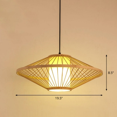 Bamboo Cage Pendant Lighting Fixture Chinese Single Pendulum Light in Wood for Restaurant