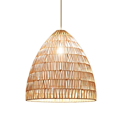 Basket Pendant Light Contemporary Rattan Single-Bulb Wood Suspension Light Fixture