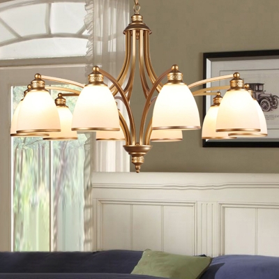 Bell Living Room Suspension Light Rustic Handblown Glass Gold Chandelier Lighting
