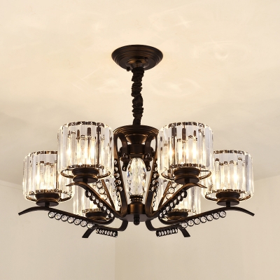 Black Cylinder Pendant Lamp Contemporary Prismatic Crystal Living Room Chandelier