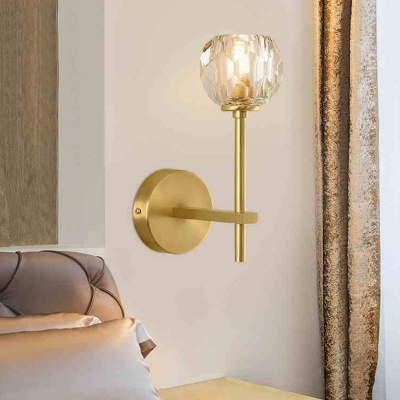 Bud Shaped Wall Mount Light Postmodern Beveled Crystal Gold Finish Sconce Fixture for Bedroom