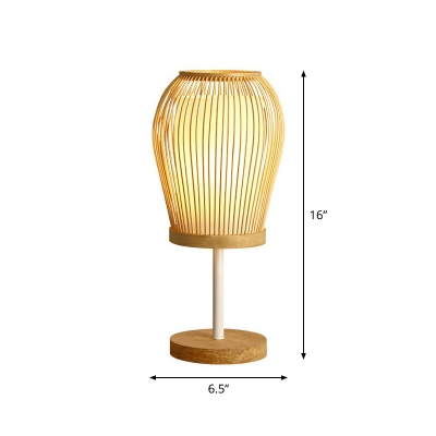 Bulb Shaped Bamboo Table Lamp Japanese Style 1 Head Wood Nightstand Light for Bedroom