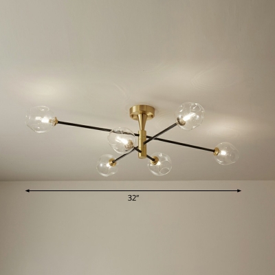 Burst Metallic Chandelier Lamp Postmodern Style Hanging Light with Glass Shade for Living Room