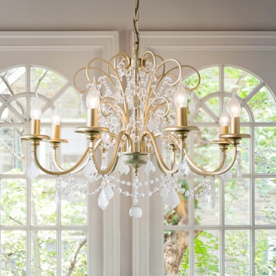 Candelabra Iron Chandelier Pendant Light Vintage Living Room Hanging Light in Gold