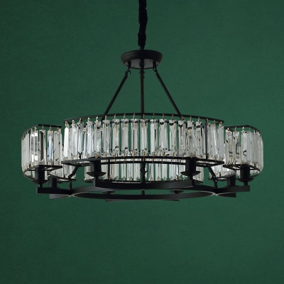 Circular Crystal Block Suspension Light Vintage Dining Room Chandelier Lighting Fixture