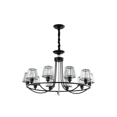 Circular Pendant Chandelier Post-Modern Metal Hanging Light with Conical Crystal Shade