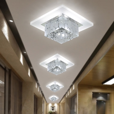 Clear Cube Recessed Ceiling Light Simplicity Crystal LED Flush Mount Light for Corridor