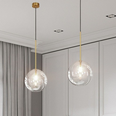 Clear Glass Bubble Pendant Lamp Simplicity 1-Light Gold Hanging Lighting for Dining Room