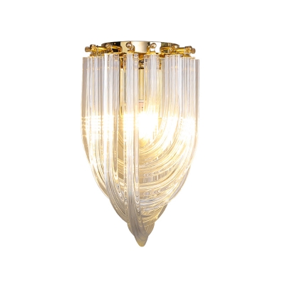 Clear Glass Curved Tube Wall Lamp Fixture Minimalistic 1-Light Gold Finish Wall Sconce