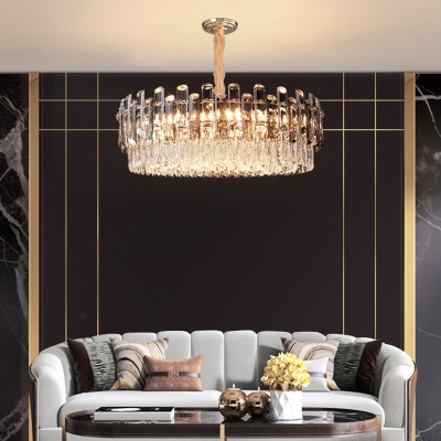 Clear K9 Crystal Round Chandelier Minimalist Gold Finish Pendant Ceiling Light for Living Room