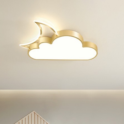 Crescent and Cloud LED Flush Lamp Cartoon Acrylic Bedroom Flush Mount Ceiling Light