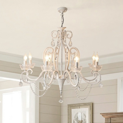 Crystal Bead Dangling Suspension Light Simplicity Living Room Chandelier Light in White