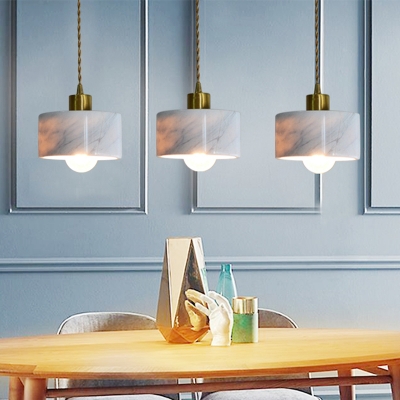 Cylindrical Bedside Pendant Lamp Marble Single-Bulb Postmodern Ceiling Light Fixture