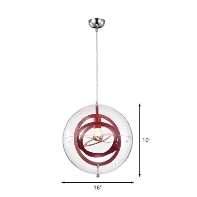 Designer Interlocking Rings Hanging Light Metal 1-Light Restaurant Pendant with Globe Clear Glass Shade