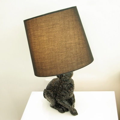 Fabric Bucket Table Lamp Resin 1 Bulb Art Decor Nightstand Light with Resin Rabbit