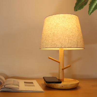 Fabric Empire Shade Night Light Minimalistic 1-Bulb Wood Table Light for Bedroom