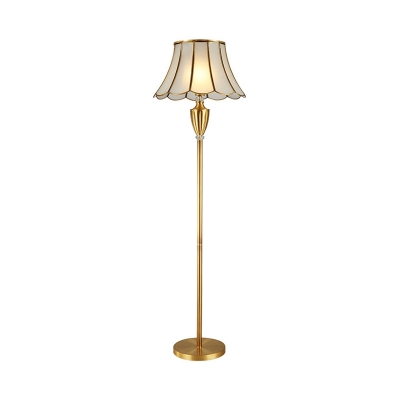 Flared Scalloped Glass Standing Light Classic Style 1 Head Study Room Floor Lighting in Brass