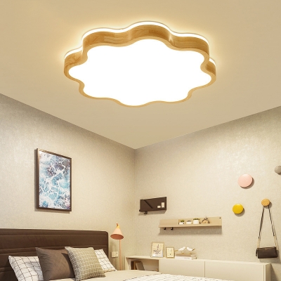 Floral Kids Bedroom Led Flush Mount Ceiling Fixture Acrylic Cartoon LED Flushmount Light in Wood