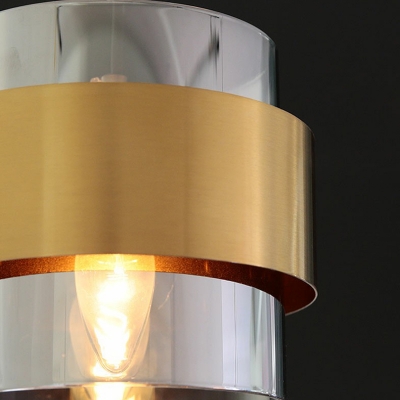 Gold Cylinder Hanging Lamp Simplicity 1-Head Transparent Glass Suspension Pendant over Table