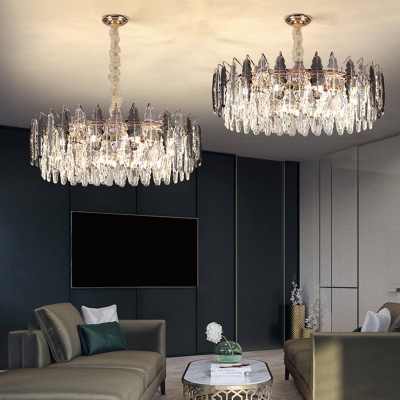 Layered Crystal Leaf Suspended Lighting Fixture Modern Rose Gold Chandelier for Living Room
