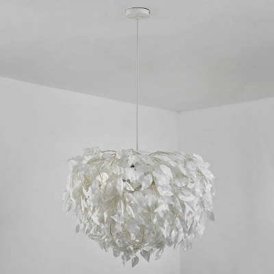 Leaf Living Room Chandelier Pendant Light Feather 4 Bulbs Simplicity Hanging Light in White
