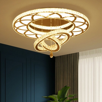 Loop Shaped LED Ceiling Lighting Modernist Crystal Clear Semi Flush Mount Lamp for Living Room