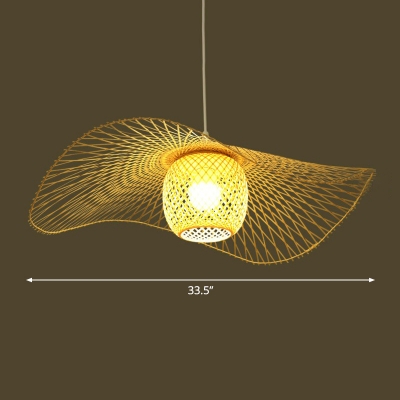 Lotus Leaf Shaped Hanging Lamp Artistic Bamboo 1-Light Corridor Ceiling Pendant Light