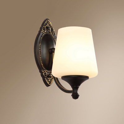 Minimalism Cone Shaped Wall Sconce White Glass Wall Mount Lighting in Black for Bedroom