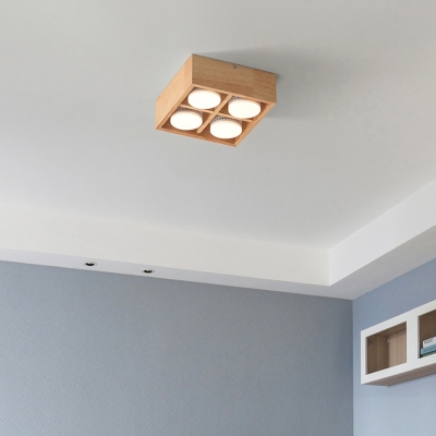 Novelty Minimalist LED Square Flushmount Light Wooden Entryway Ceiling Flush Mount with Acrylic Diffuser