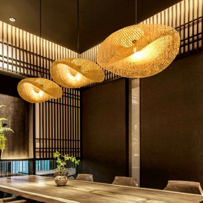 Novelty Modern Cap Shaped Pendant Bamboo 1 Light Stairway Ceiling Suspension Lamp in Wood