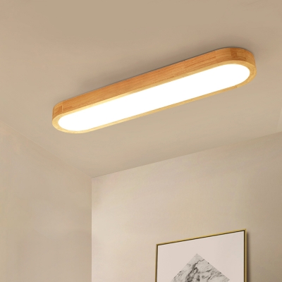 Oblong Led Surface Mount Ceiling Light Minimalist Acrylic Living Room Flush Mount in Wood