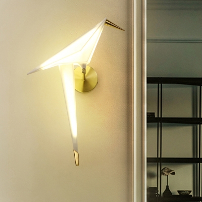 Origami Crane Wall Light Fixture Contemporary Plastic 1-Light Bedroom Wall Mounted Lamp in Gold