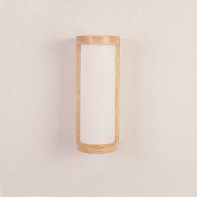 Pillar Shape Foyer Wall Mount Light Fixture White Glass 1 Head Modern Sconce Lamp in Wood