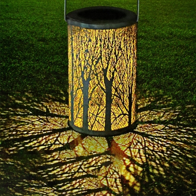 Plastic Hollow Lantern LED Suspension Light Decorative White Solar Lawn Lighting with Handle, 1 Pc