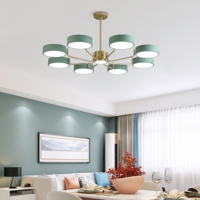 Radial LED Pendant Ceiling Light Nordic Metal Brass Finish Chandelier with Round Acrylic Shade