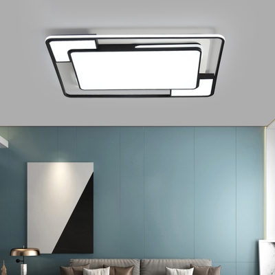 Rectangular Flush Ceiling Light Contemporary Acrylic Living Room LED Flush Mount Lighting in Black