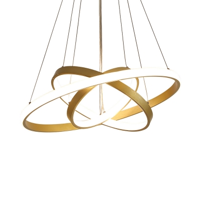 Ring Shape Chandelier Pendant Light Contemporary Metallic Living Room LED Hanging Light in Gold