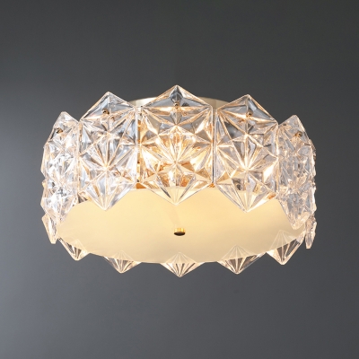 Round Flush Mounted Light Modern Hexagonal Crystals Clear Ceiling Light Fixture for Corridor