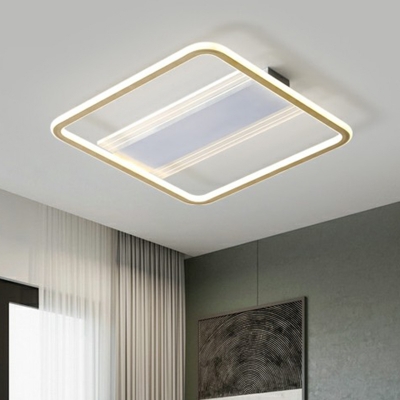 Rounded-Corner Square LED Flush Mount Minimalistic Acrylic Gold Finish Flush Ceiling Light