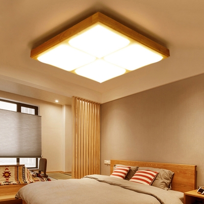 Simplicity Square LED Flush-Mount Light Fixture Acrylic Bedroom Ceiling Lamp in Wood