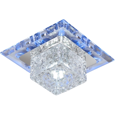 Square LED Ceiling Spotlight Contemporary Crystal Clear Flush Mount Fixture for Hallway