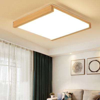 Square LED Flush Ceiling Light Fixture Minimalist Acrylic Bedroom Flush Mount in Wood