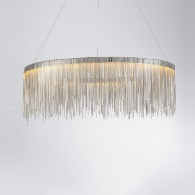 Tassel Chainlet LED Chandelier Lamp Minimalist Metal Living Room Round Ceiling Pendant Light