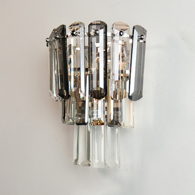 Tiered Tapered Wall Lighting Minimalistic Crystal 3-Bulb Living Room Wall Mount Light