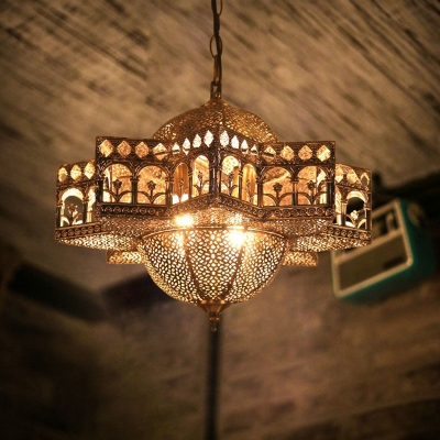 Turkish Cutout Palace Lantern Pendant 8 Lights Metallic Suspension Lamp in Bronze