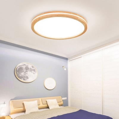 Ultrathin Round LED Ceiling Fixture Minimalist Acrylic White and Wood Flush Mount Light