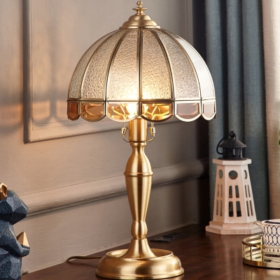 Vintage Scalloped Nightstand Lamp Single Diamond-Glass Table Light in Brass for Living Room