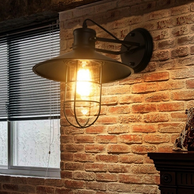 Vintage Shaded Wall Lighting 1 Bulb Glass Wall Mounted Lamp in Black for Restaurant