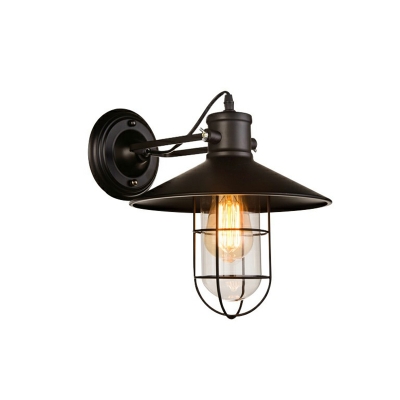 Vintage Shaded Wall Lighting 1 Bulb Glass Wall Mounted Lamp in Black for Restaurant